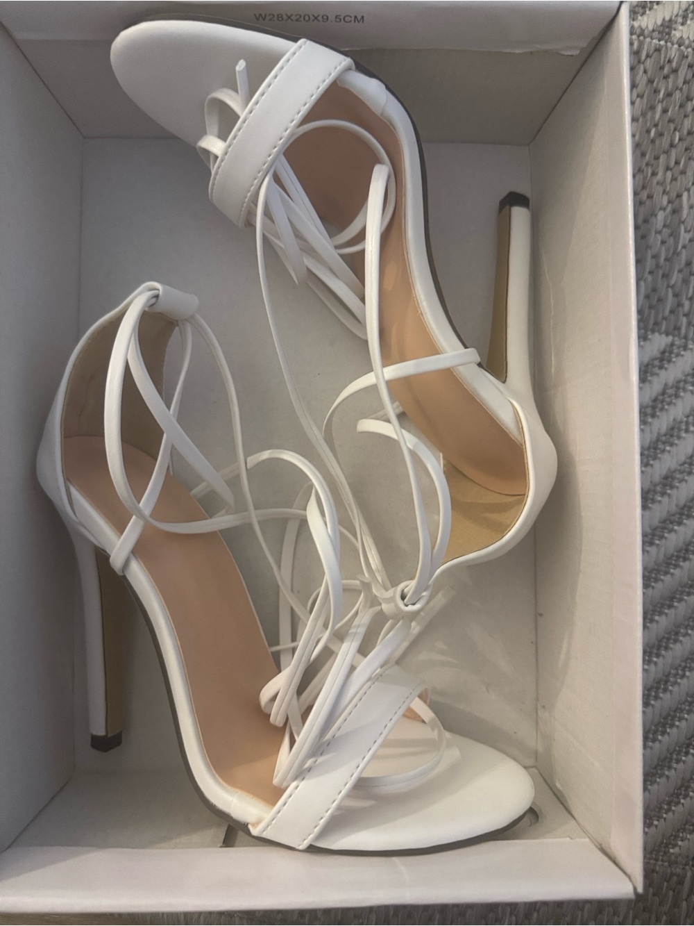 White Lace-Up Strappy High Heel Sandals - Women